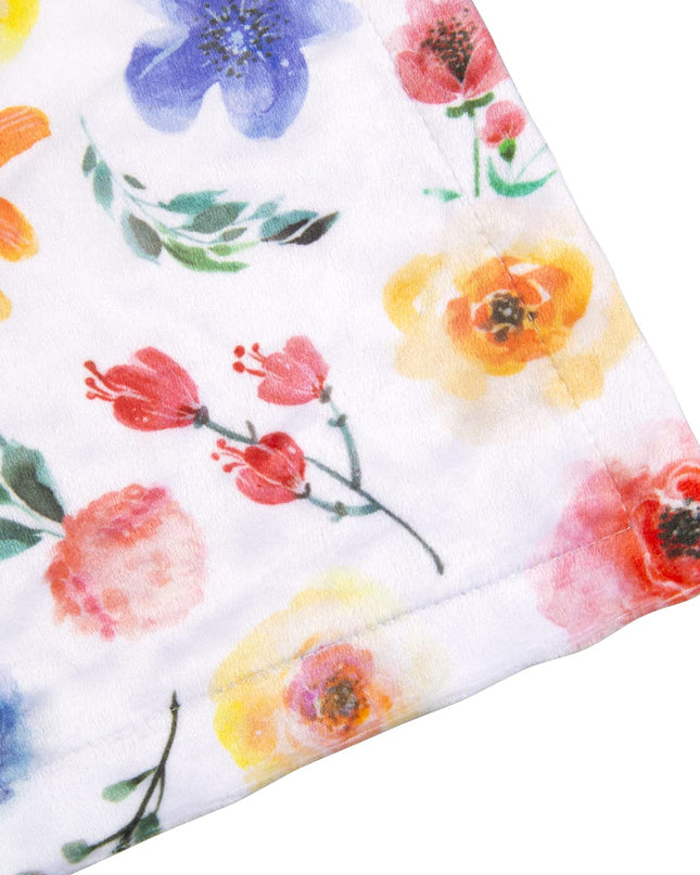 Baby Blanket for Girls Super Soft Double Layer Minky with Dotted Backing, Receiving Blanket with Blue Floral Multicolor Printed Blanket 30 X 40 Inch(75X100Cm)