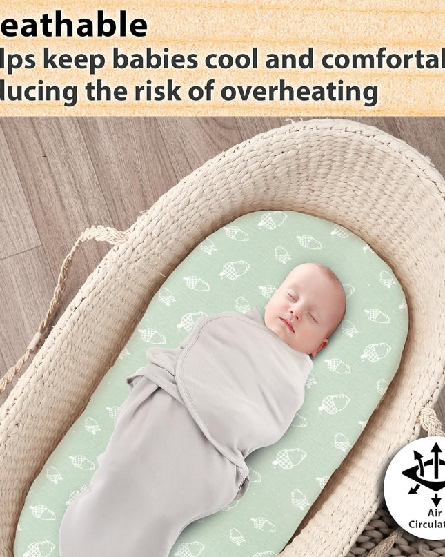 3-Pack Organic Jersey Cotton Bassinet Fitted Sheets – Fits 32 X 16 X 4 Inch Pads – Compatible with Halo, Snoo, Graco, Dream on Me, Delta – for Oval, Hourglass, and Rectangular Bassinet Mattresses