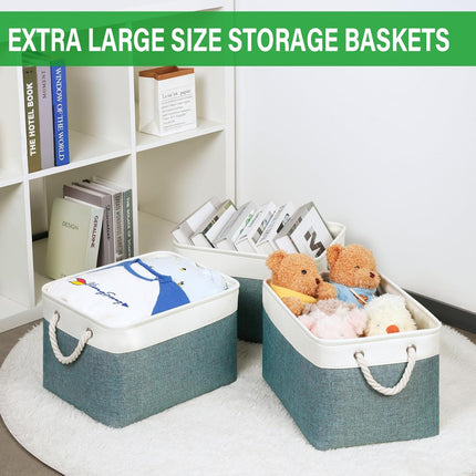 Fabric Storage Baskets for Shelves 3 Pack Large Storage Bins for Organizing Linen Collapsible Organizer for Closet-Deep Green