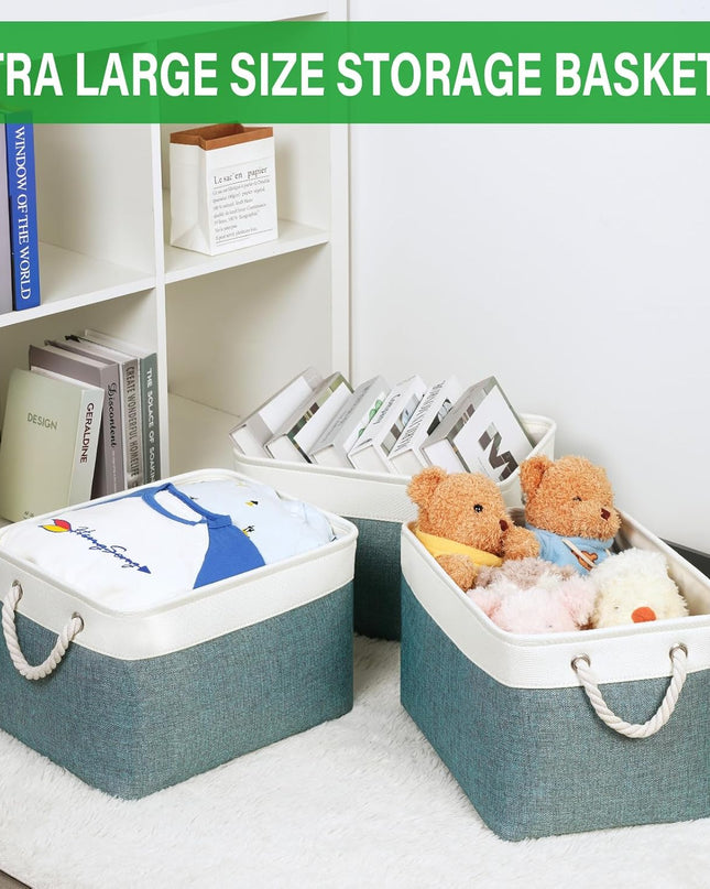 Fabric Storage Baskets for Shelves 3 Pack Large Storage Bins for Organizing Linen Collapsible Organizer for Closet-Deep Green