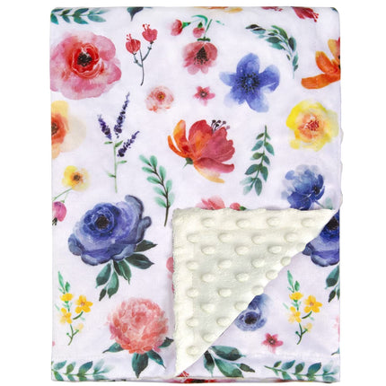 Baby Blanket for Girls Super Soft Double Layer Minky with Dotted Backing, Receiving Blanket with Blue Floral Multicolor Printed Blanket 30 X 40 Inch(75X100Cm)