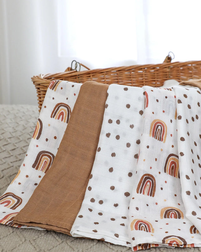 Muslin Swaddle Blankets 6-Pack, Swaddle Wrap Neutral Receiving Breathable Cotton Blankets for Newborn Infant Girls and Boys, 27 X 27", Rainbow