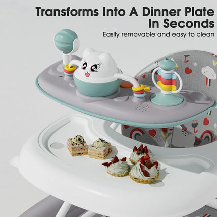 6-In-1 Baby Walker, Foldable Push Walker with Musical Activity Station for 6-24 Months, Gray