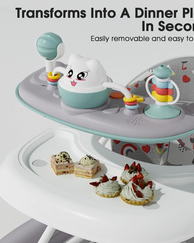 6-In-1 Baby Walker, Foldable Push Walker with Musical Activity Station for 6-24 Months, Gray