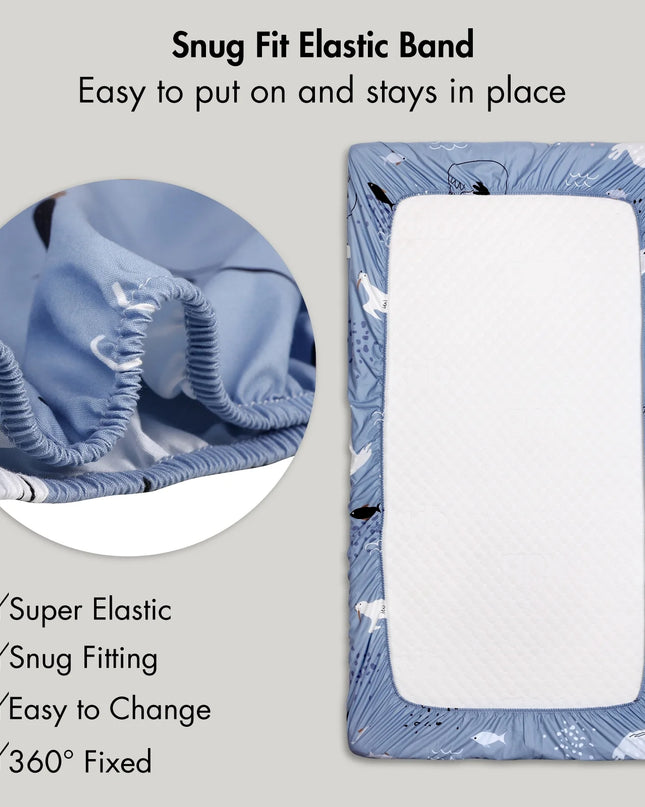 Crib Sheets for Boys Girls, Organic Fitted Elastic Toddler Bed Crib Mattress Sheets for Infant Unisex 52"X 28" X 9", Blue Ocean