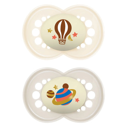 Night Pacifier, 6-16 Months, Unisex, 2 Pack with Self-Sterilizing Case