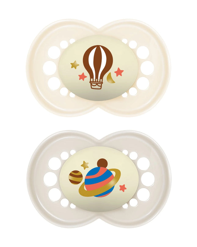 Night Pacifier, 6-16 Months, Unisex, 2 Pack with Self-Sterilizing Case