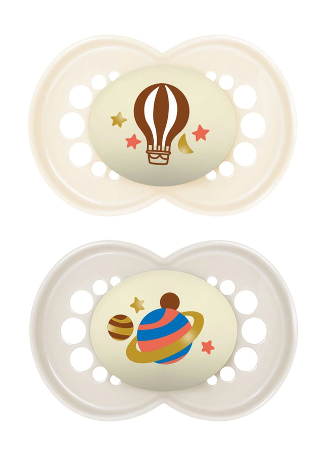 Night Pacifier, 6-16 Months, Unisex, 2 Pack with Self-Sterilizing Case