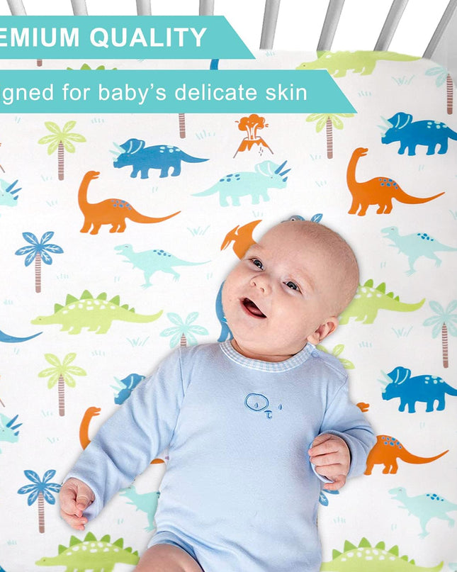 Jersey Knit Crib Sheet for Boys and Girls, Stretchy Fitted Crib Sheet Dinosaur Baby Toddler Bedding Set Collection, Breathable and Lightweight for Toddler Mattress up to 8”Thickness