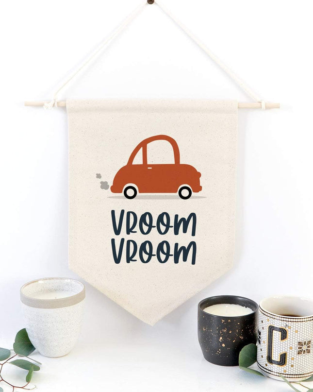 Vroom Vroom Transportation Hanging Wall Canvas Banner for Baby Girl, Baby Boy, Nursery, Teen and Kids Room