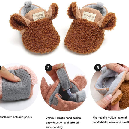 Newborn Baby Cozy Fleece Booties with Grippers Winter Slippers Socks Soft Sole Stay on Infant First Walker Crib Shoes
