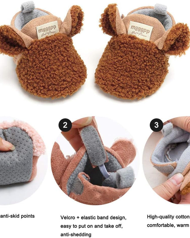 Newborn Baby Cozy Fleece Booties with Grippers Winter Slippers Socks Soft Sole Stay on Infant First Walker Crib Shoes