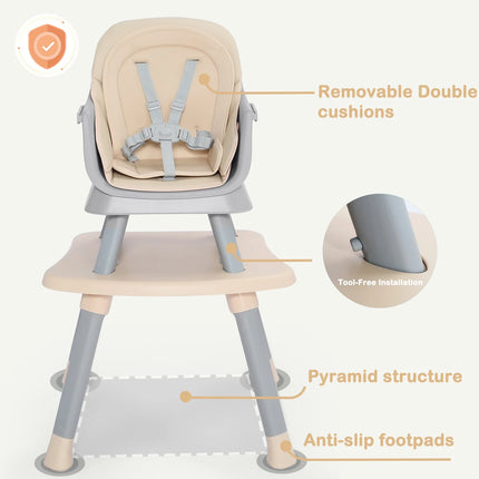 8 in 1 Baby High Chair, Toddler Dining Booster Seat for Eating, Khaki