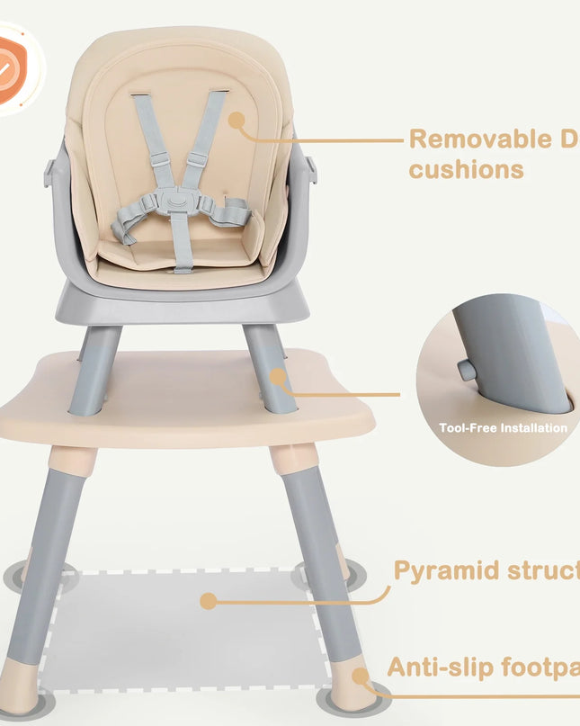 8 in 1 Baby High Chair, Toddler Dining Booster Seat for Eating, Khaki