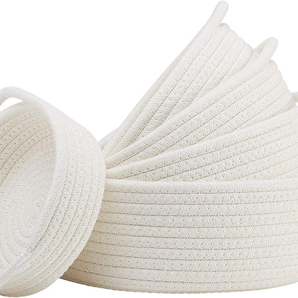 5-Piece round Small Woven Baskets Set– Cotton Rope Baskets for Organizing! Montessori Toys, Fruits Remotes Key Tray Bowl for Entryway Desk, Shallow Catchall Home Décor, Cat Dog Bin Gift