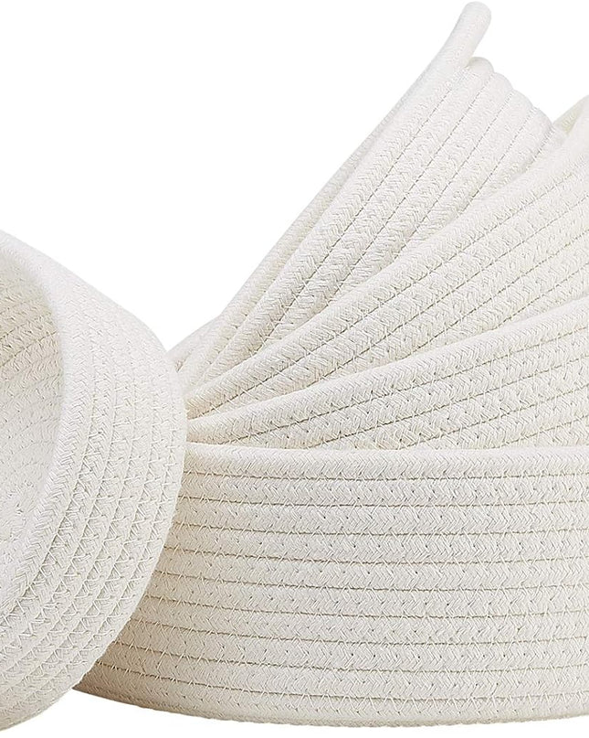 5-Piece round Small Woven Baskets Set– Cotton Rope Baskets for Organizing! Montessori Toys, Fruits Remotes Key Tray Bowl for Entryway Desk, Shallow Catchall Home Décor, Cat Dog Bin Gift