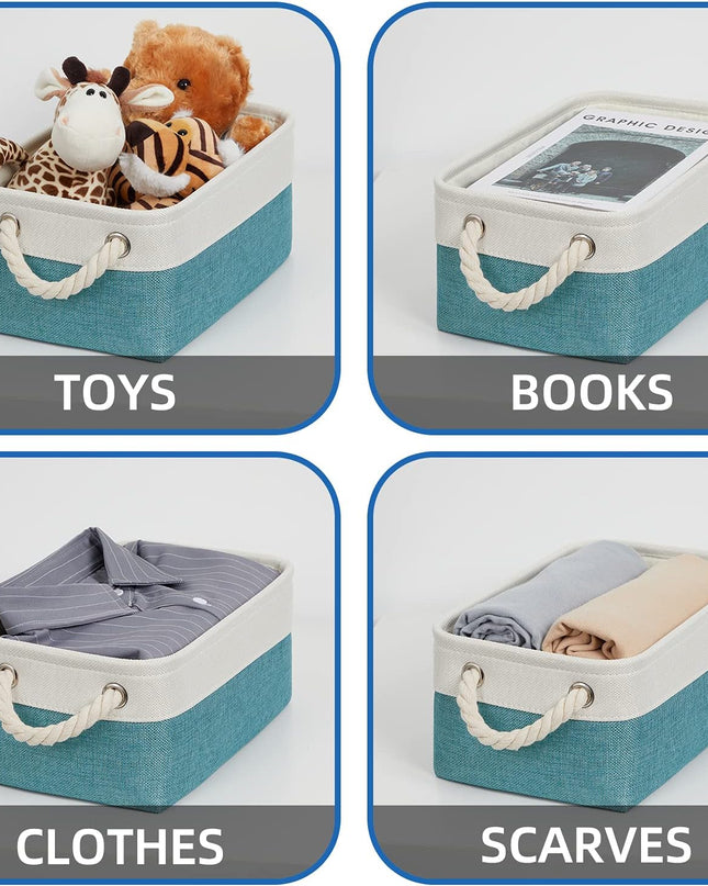 Small Fabric Basket Shelf Storage Bins for Organizing 6 Pcs Decorative Baskets for Gifts Empty Collapsible Small Storage Bins for Home, Closet(Teal,11.8 L X 7.9 W X 5.3 H Inches)