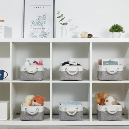 Small Baskets for Organizing Fabric Storage Baskets for Shleves 6 Pack Collapsible Closet Storage Bins with Handles Linen Organizer Baskets for Bathroom Nursery Home Storage (White&Grey)