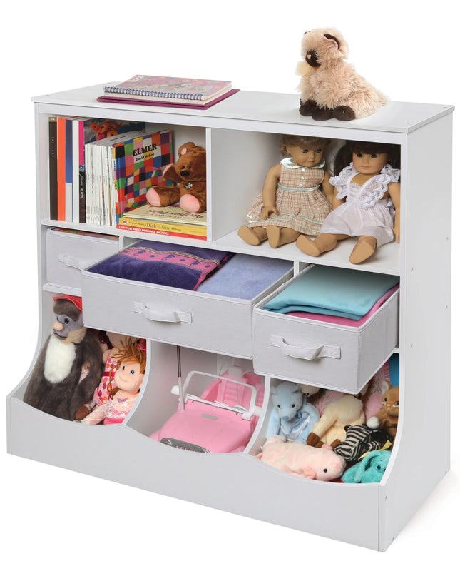 Children'S Wooden Combo Bin with Three Baskets 55 Gal Toy Storage Cube, White