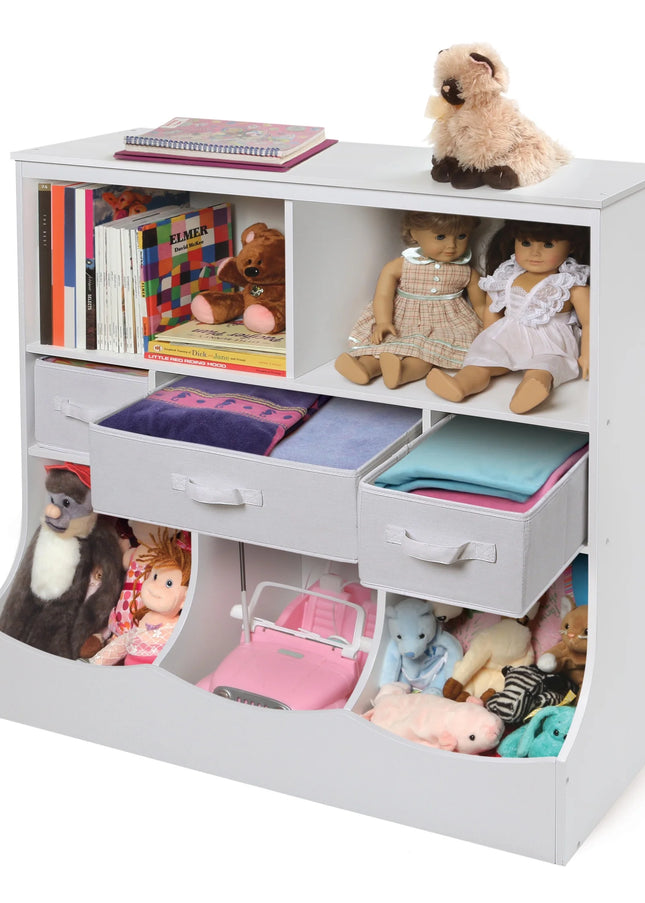 Children'S Wooden Combo Bin with Three Baskets 55 Gal Toy Storage Cube, White