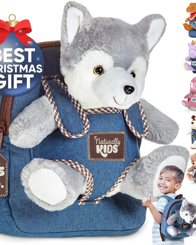 Wolf Backpack, Wolf Toys for Kids 3-5, Toddler Husky Stuffed Animal Gifts for 2 3 4 5 Year Old Girl Boy