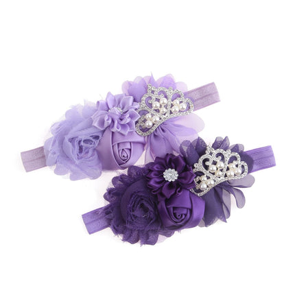 Baby Christening Headband Toddler Girls Fabric Flower Headband Tiara Stretchy Elastic in Pairs (Child, Purple/Lilac)