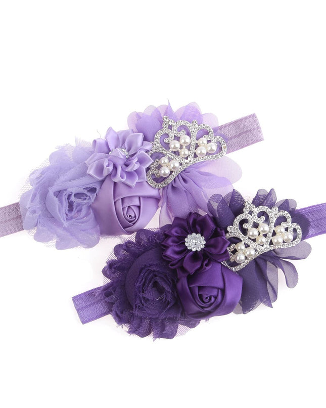Baby Christening Headband Toddler Girls Fabric Flower Headband Tiara Stretchy Elastic in Pairs (Child, Purple/Lilac)