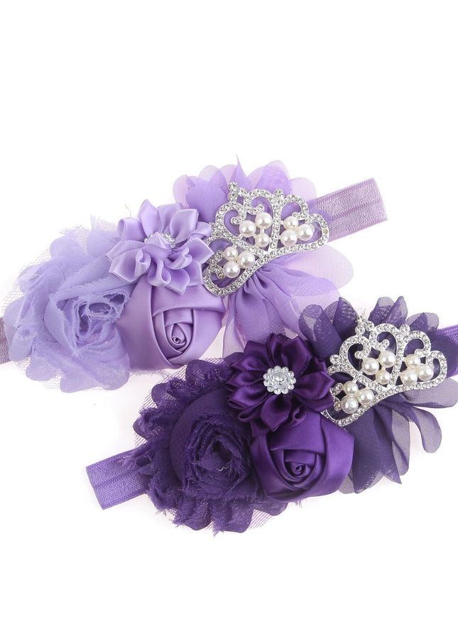 Baby Christening Headband Toddler Girls Fabric Flower Headband Tiara Stretchy Elastic in Pairs (Child, Purple/Lilac)