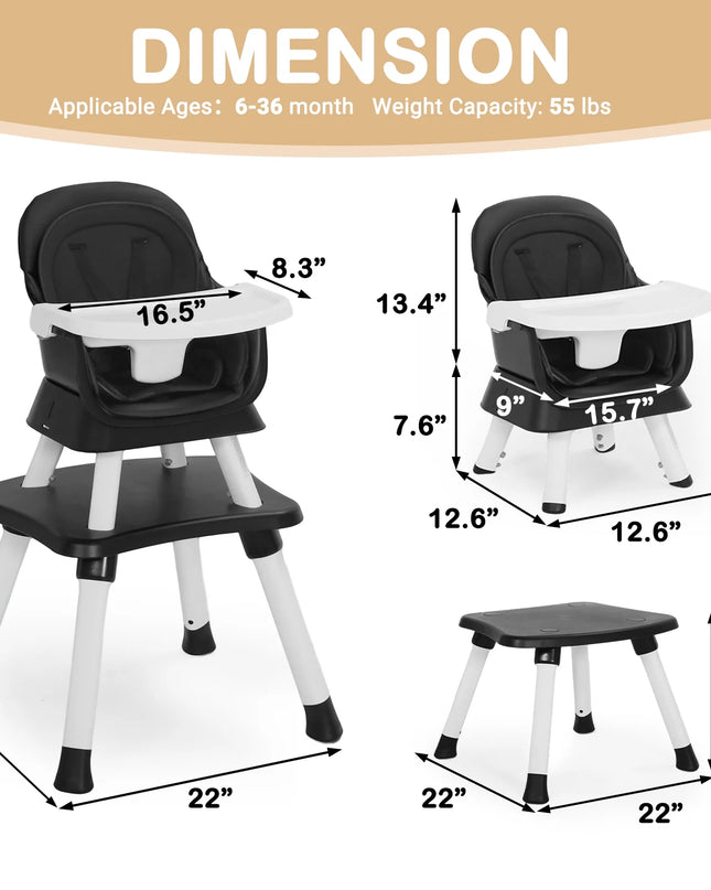 8 in 1 Baby High Chair, Toddler Dining Booster Seat for Eating, Black