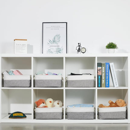 Small Baskets for Organizing Fabric Storage Baskets for Shleves 6 Pack Collapsible Closet Storage Bins with Handles Linen Organizer Baskets for Bathroom Nursery Home Storage (White&Grey)