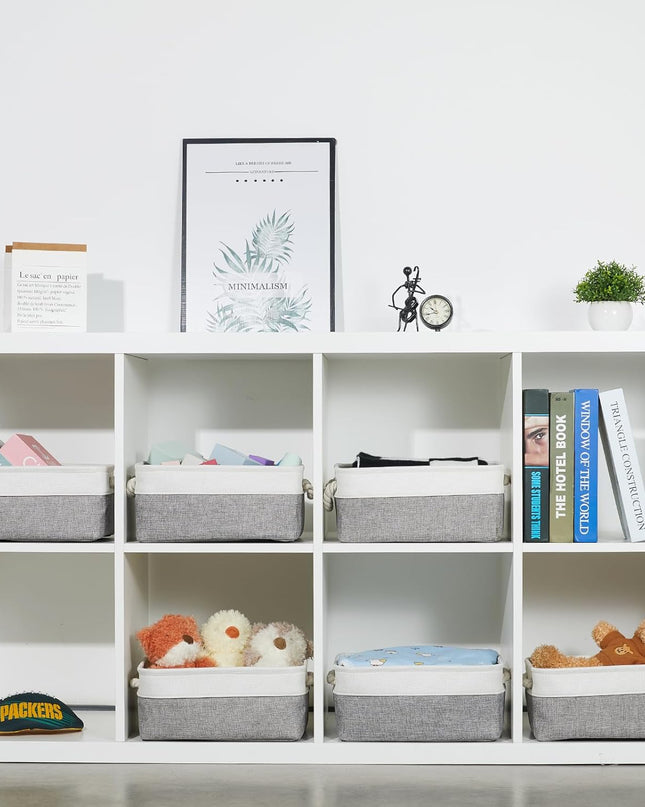 Small Baskets for Organizing Fabric Storage Baskets for Shleves 6 Pack Collapsible Closet Storage Bins with Handles Linen Organizer Baskets for Bathroom Nursery Home Storage (White&Grey)