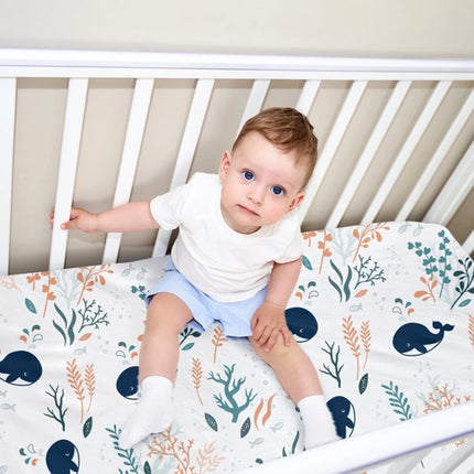 Crib Sheets for Boys Girls, Organic Fitted Elastic Toddler Bed Crib Mattress Sheets for Infant Unisex 52"X 28" X 9", Blue Ocean