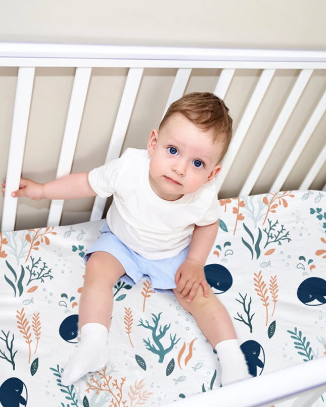 Crib Sheets for Boys Girls, Organic Fitted Elastic Toddler Bed Crib Mattress Sheets for Infant Unisex 52"X 28" X 9", Blue Ocean