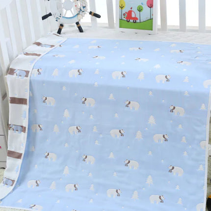 Pure Cotton 6-Layer Baby Bath Towel Blanket, 110cm