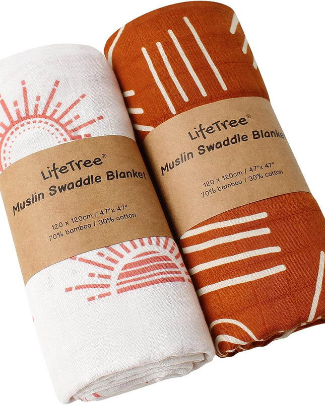 2 Pack Baby Swaddle Blankets - Soft Muslin Swaddle Blankets - Earthy Color Collection, Lightweight, Breathable, Large 47 X 47 Inches Receiving Blankets