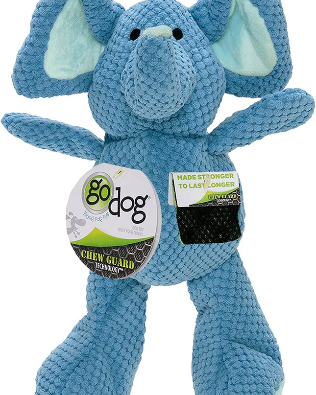 Checkers Elephant Squeaky Plush Dog Toy, Chew Guard Technology - Blue, Large