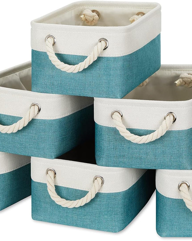 Small Fabric Basket Shelf Storage Bins for Organizing 6 Pcs Decorative Baskets for Gifts Empty Collapsible Small Storage Bins for Home, Closet(Teal,11.8 L X 7.9 W X 5.3 H Inches)