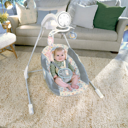 Inlighten Baby Swing, 5-Speed, Swivel Infant Seat, Nature Sounds, Lights - Pink, Nally