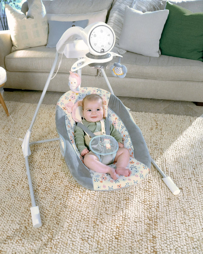 Inlighten Baby Swing, 5-Speed, Swivel Infant Seat, Nature Sounds, Lights - Pink, Nally