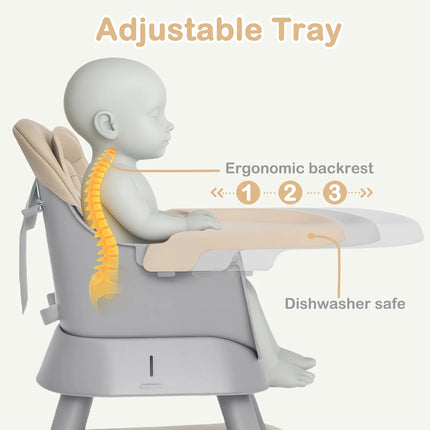 8 in 1 Baby High Chair, Toddler Dining Booster Seat for Eating, Khaki