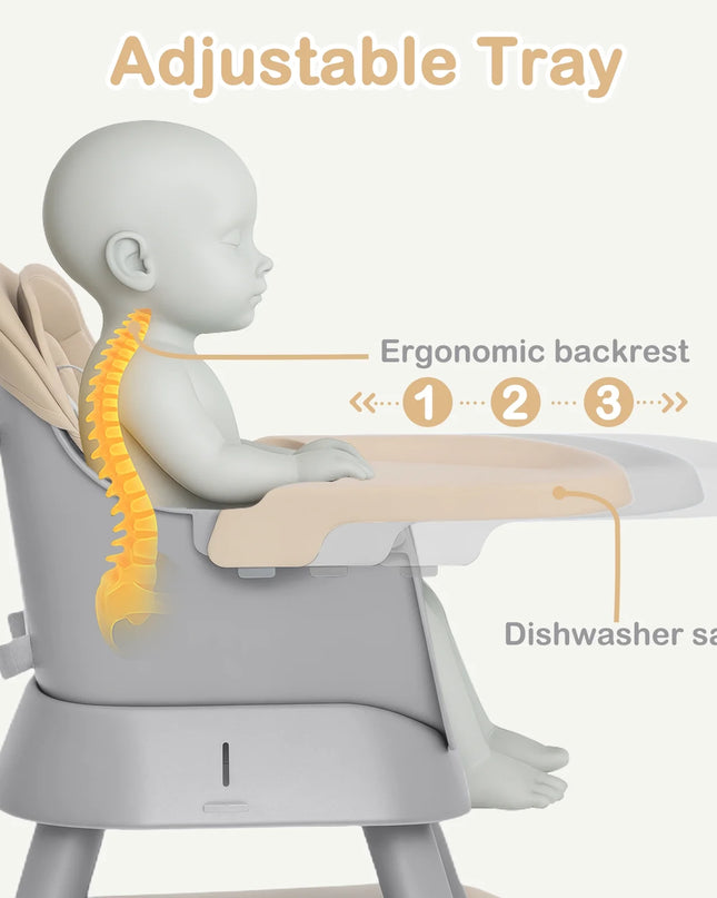 8 in 1 Baby High Chair, Toddler Dining Booster Seat for Eating, Khaki