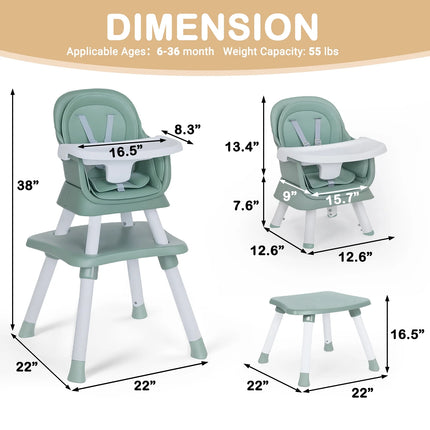 8 in 1 Baby High Chair, Toddler Dining Booster Seat for Eating, Green