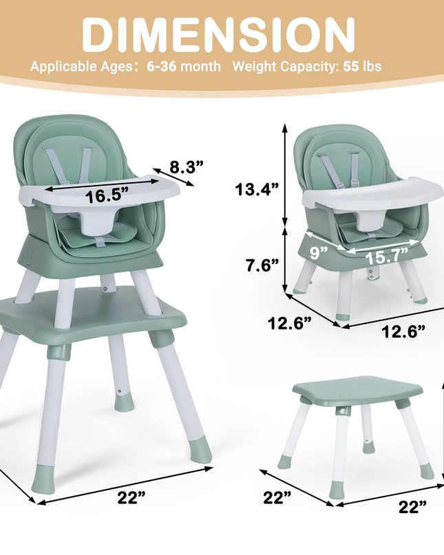 8 in 1 Baby High Chair, Toddler Dining Booster Seat for Eating, Green