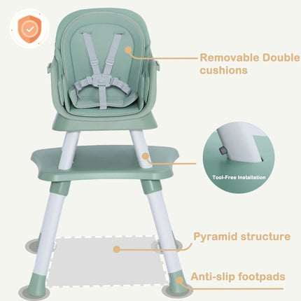 8 in 1 Baby High Chair, Toddler Dining Booster Seat for Eating, Green