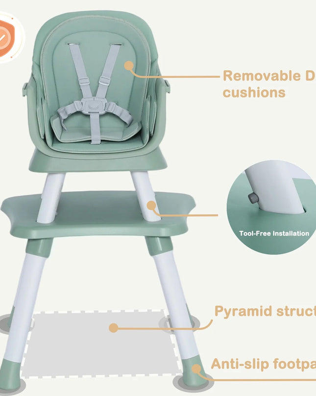 8 in 1 Baby High Chair, Toddler Dining Booster Seat for Eating, Green