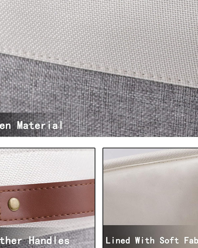 Fabric Storage Baskets for Shelves(3 Pack) Large Collapsible Storage Baskets for Organizing, Decorative Baskets Bins Set with Handles for Closet, Clothes, Toy(White&Gray,15" X 11" X 9.5")