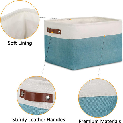 Storage Baskets for Shelves, Fabric Collapsible Rectangular Storage Bins for Shelves, Closets, Nursery, Home, Empty Gift Baskets (3-Pack Medium-15 Inch X 11 Inch X 9.5 Inch , White&Teal)