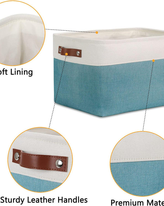 Storage Baskets for Shelves, Fabric Collapsible Rectangular Storage Bins for Shelves, Closets, Nursery, Home, Empty Gift Baskets (3-Pack Medium-15 Inch X 11 Inch X 9.5 Inch , White&Teal)