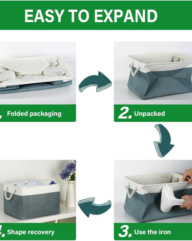 Fabric Storage Baskets for Shelves 3 Pack Large Storage Bins for Organizing Linen Collapsible Organizer for Closet-Deep Green