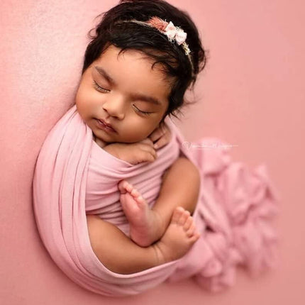 Newborn Baby Photography Wrap Props Newborn Girl Boy Photo Swaddle Blanket Long Ripple Wrap Flower Bow Headbands